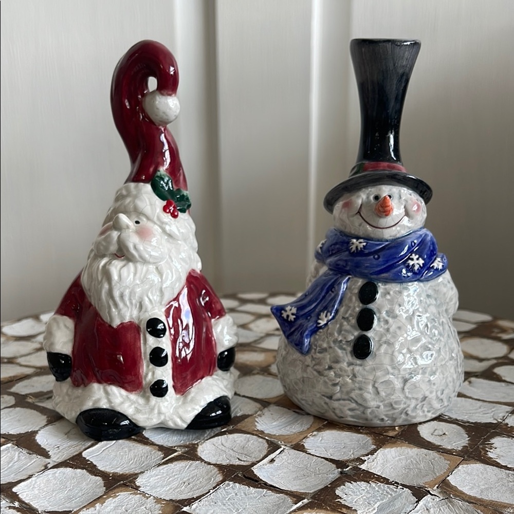 Cute Pair of Christmas Bells - Santa and Snowman